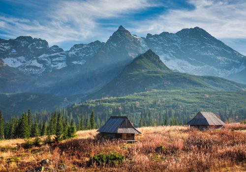 Beautiful sunset in the mountain valley, Tatras in Poland
